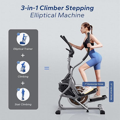 MERACH Elliptical Machines for Home, 3 in 1 Cardio Climber Stepping Elliptical Machine with MERACH APP Compact Elliptical Exercise Machine, & Stair Stepper Trainer, 16-Level Magnetic Resistance