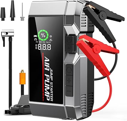 Jump Starter with Air Compressor, Portable 2500A Car Battery Jump Starter Battery Pack (8.5 Gas/8.0L Diesel), UltraSafe Jumper Starter Portable Jump Box with LED Display, Emergency Light, Power Bank 1