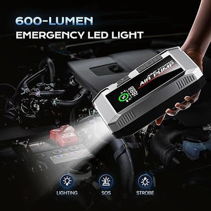 Jump Starter with Air Compressor, Portable 2500A Car Battery Jump Starter Battery Pack (8.5 Gas/8.0L Diesel), UltraSafe Jumper Starter Portable Jump Box with LED Display, Emergency Light, Power Bank 1