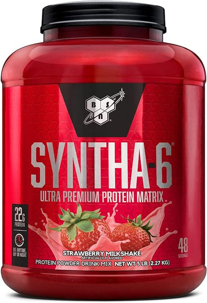 BSN SYNTHA-6 Whey Protein Powder, Vanilla Protein Powder with Micellar Casein, Strawberry Milkshake flavor, Milk Protein Isolate Powder, 97 Servings, 9 pounds