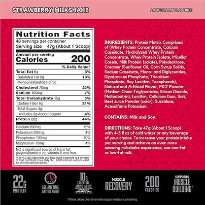 BSN SYNTHA-6 Whey Protein Powder, Vanilla Protein Powder with Micellar Casein, Strawberry Milkshake flavor, Milk Protein Isolate Powder, 97 Servings, 9 pounds