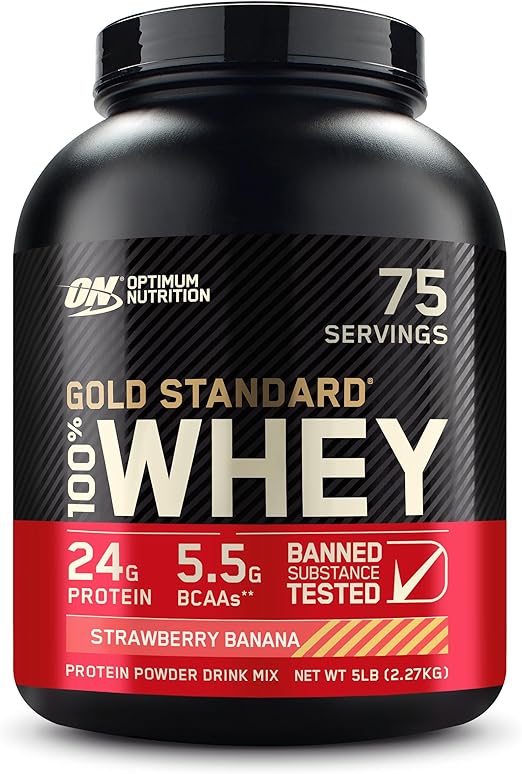 Optimum Nutrition Gold Standard 100% Whey Protein Powder, Optimum Nutrition Gold Standard 100% Whey Protein Powder, Strawberry Banana, 5 Pound