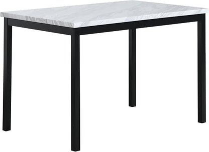 Roundhill Furniture Noyes Metal Dining Table with Laminated Faux Marble Top, Off-White