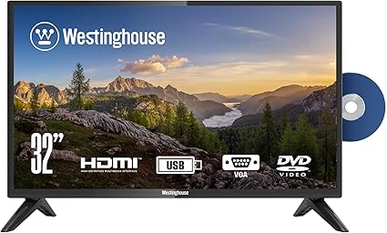 Westinghouse 32 Inch TV with DVD Player Built in, 720p HD LED Small Flat Screen TV DVD Combo with HDMI, USB, & Parental Controls, Non-Smart TV or Monitor for Home, Kitchen, or RV Camper