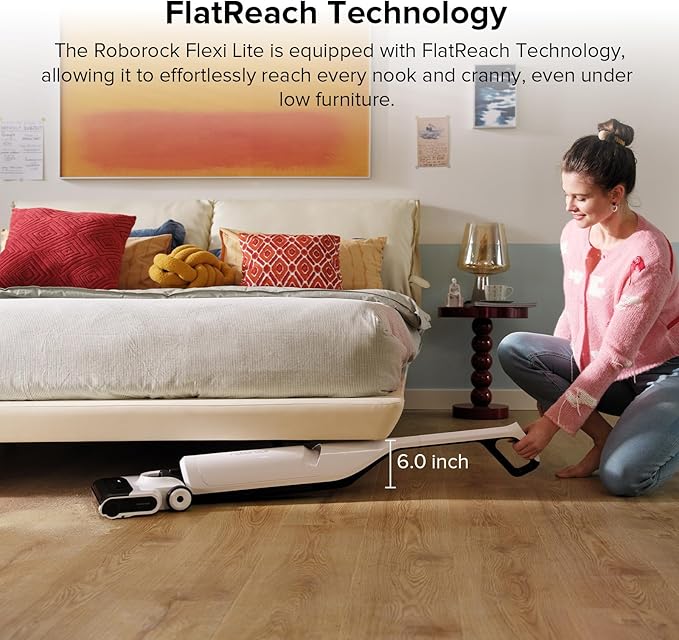 Roborock Flexi Lite Wet Dry Vacuum Cleaner Cordless, Lightweight Vacuum Mop with 17000 Pa Suction, 180° FlatReach Design, Self-Cleaning and Hot Air Dry Floor Cleaner for Mopping Hard Floors