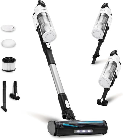 LEVOIT Cordless Vacuum Cleaner, Stick Vac with Tangle-Resistant Design, Up to 50 Minutes, Powerful Suction, Rechargeable, Lightweight, and Versatile for Carpet, Hard Floor, Pet Hair, Black & White