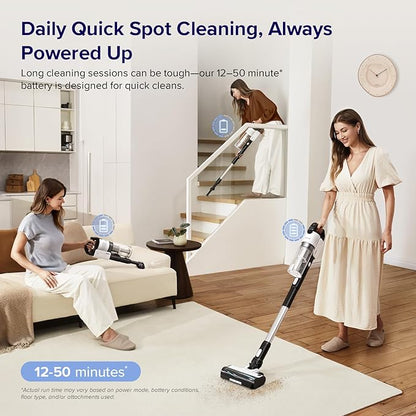 LEVOIT Cordless Vacuum Cleaner, Stick Vac with Tangle-Resistant Design, Up to 50 Minutes, Powerful Suction, Rechargeable, Lightweight, and Versatile for Carpet, Hard Floor, Pet Hair, Black & White