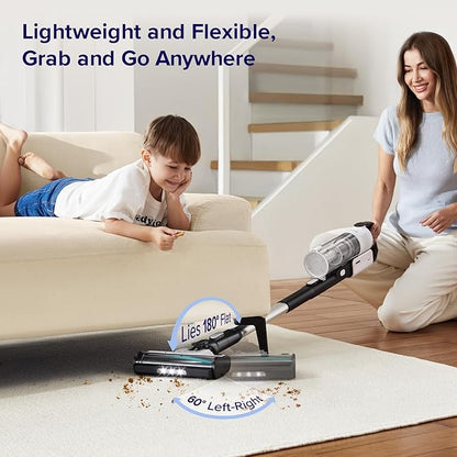 LEVOIT Cordless Vacuum Cleaner, Stick Vac with Tangle-Resistant Design, Up to 50 Minutes, Powerful Suction, Rechargeable, Lightweight, and Versatile for Carpet, Hard Floor, Pet Hair, Black & White