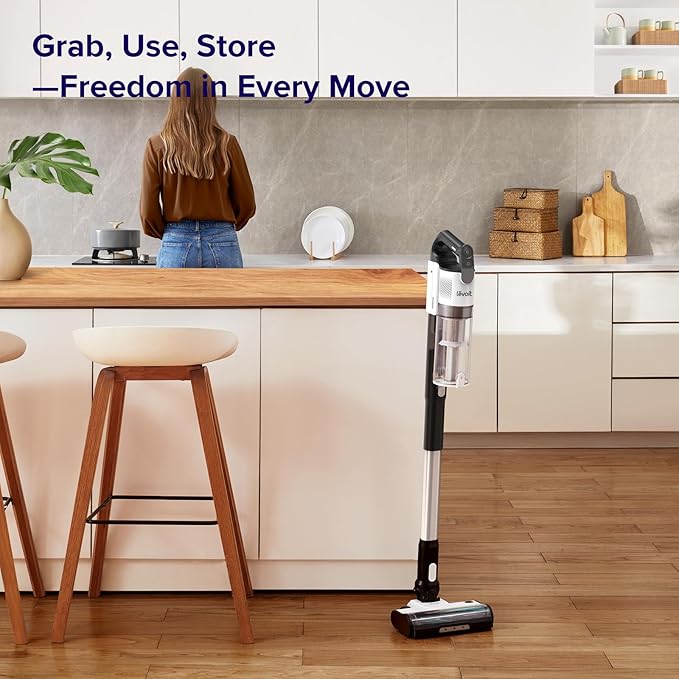 LEVOIT Cordless Vacuum Cleaner, Stick Vac with Tangle-Resistant Design, Up to 50 Minutes, Powerful Suction, Rechargeable, Lightweight, and Versatile for Carpet, Hard Floor, Pet Hair, Black & White