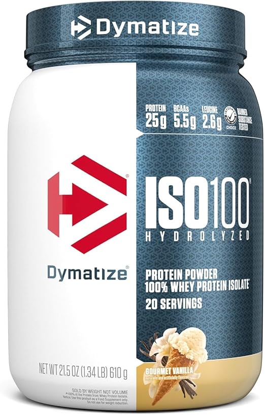 Dymatize ISO100 Hydrolyzed Protein Powder, 100% Whey Isolate Protein, 25g of Protein, 5.5g BCAAs, Gluten Free, Fast Absorbing, Easy Digesting, Vanilla, 5 Pound