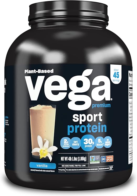 Vega Premium Sport Protein, Vanilla, Protein Powder, Vegan, Non GMO, Gluten Free Plant Based Protein Powder Drink Mix, NSF Certified for Sport, 4lb 3 oz