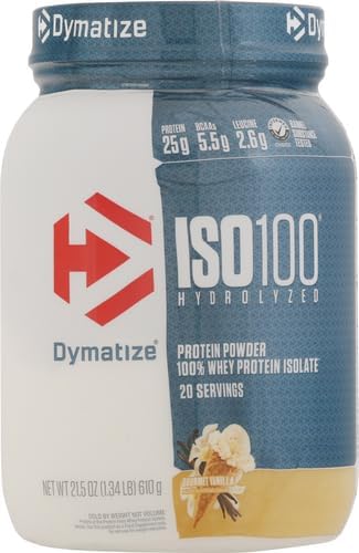 Dymatize ISO100 Hydrolyzed Protein Powder, 100% Whey Isolate Protein, 25g of Protein, 5.5g BCAAs, Gluten Free, Fast Absorbing, Easy Digesting, Vanilla, 5 Pound