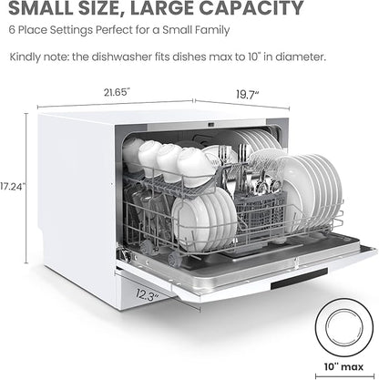 COMFEE’ Portable Mini Dishwasher, Energy Star, Countertop, 6 Place Settings, with 8 Washing Programs, Speed, Baby-Care, ECO& Glass, Dish Washer for Dorm, RV& Apartment, White