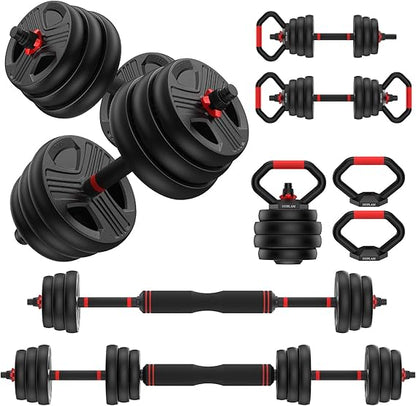 Adjustable dumbbell set, 90lbs Free Weights set with upgraded nut, 4 in 1 Weight Set Used as Kettlebells, Barbell, Push up Stand, Fitness Exercise for Home Gym Suitable Men/Women