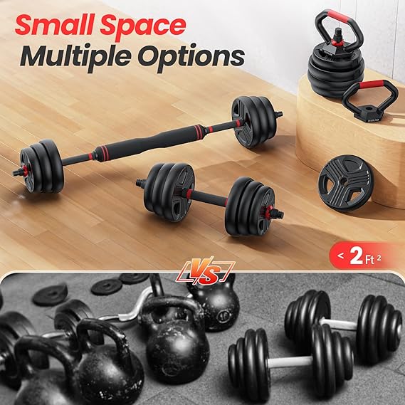 Adjustable dumbbell set, 90lbs Free Weights set with upgraded nut, 4 in 1 Weight Set Used as Kettlebells, Barbell, Push up Stand, Fitness Exercise for Home Gym Suitable Men/Women